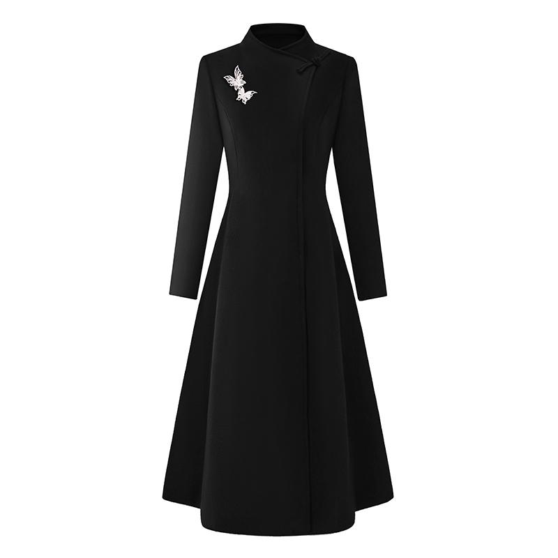 制服 ユニフォーム コート ウール ミドル丈 黒 紺 無地 立て襟 スタンドカラー フィット 冬 レディース OL 通勤 受付 フロント イベント 接客 フォーマル