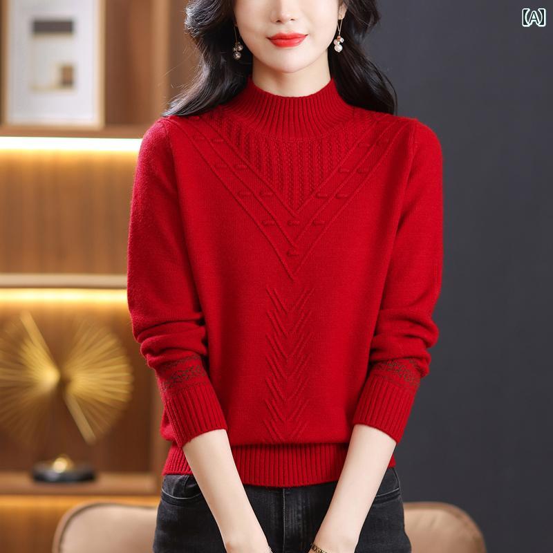 レディース 婦人服 トップ ミドルエイジ シニア カジュアル エレガント リラックス ゆったり 大きめサイズ セーター ニット ハイネック 秋冬 厚手