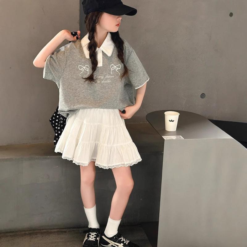 ポロシャツ ミニスカート セットアップ 女の子 夏 スーツ 子供用 スタイリッシュ ポロカラー 半袖 ツーピース 小学生 中学生 ガーリー キュート おしゃれ カジュアル 通学 デイリー