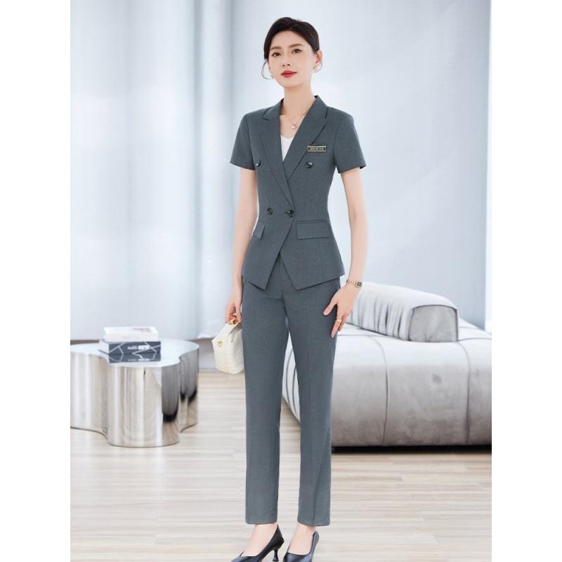 高級感 半袖 スーツ ジャケット パンツ スカート 女性 夏 ホテル マネージャー 銀行 作業着 ビジネス カジュアル