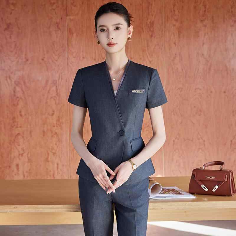 レディース 半袖 スーツ ジャケット パンツ スカート セットアップ ツーピース 薄手 ビジネス オフィス 制服 ユニフォーム シンプル カジュアル おしゃれ スタイリッシュ エレガント シック