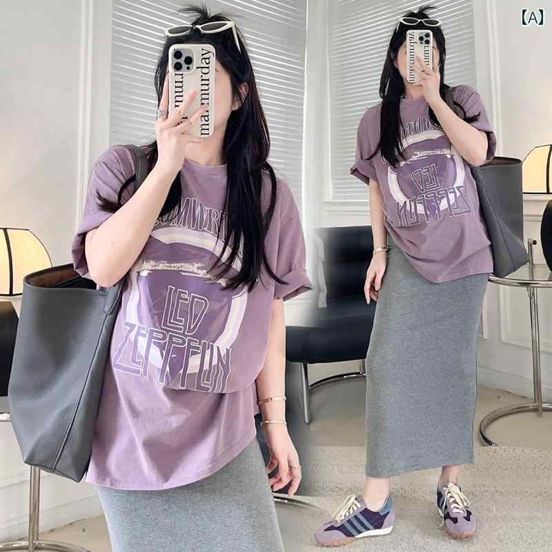 マタニティ 夏服 セット ゆったり コットン 半袖 Tシャツ トップス カジュアルスタイル スカート ツーピース スーツ