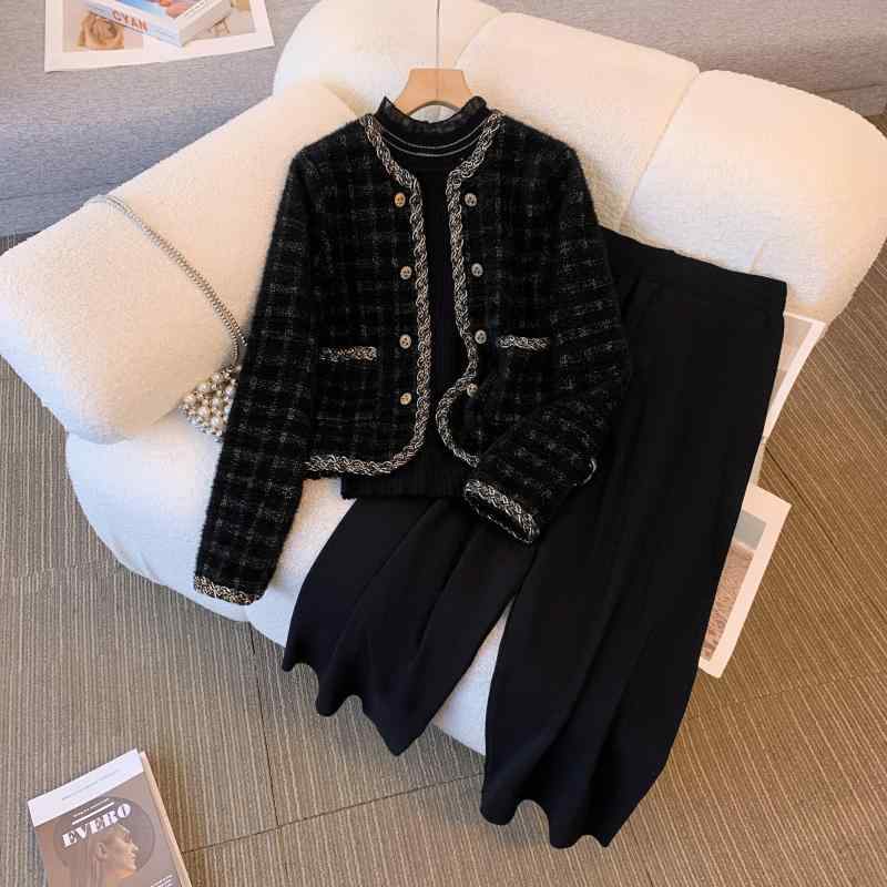 セットアップ ビジネス パンツ お母さん 秋冬 厚手 ニット 中年 婦人服 ジャケット ワイドレッグパンツ ツーピース 体型カバー ミセス向け おしゃれ カジュアル ビジネス 学校行事 万能コーデ