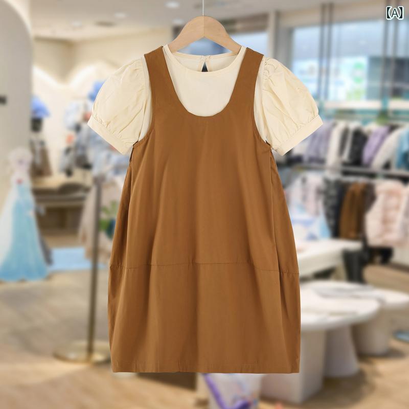 ワンピース 女の子 サマー ドレス 子供用 スタイリッシュ サスペンダー スカート ツーピース ガールズ 夏 おしゃれ コットン