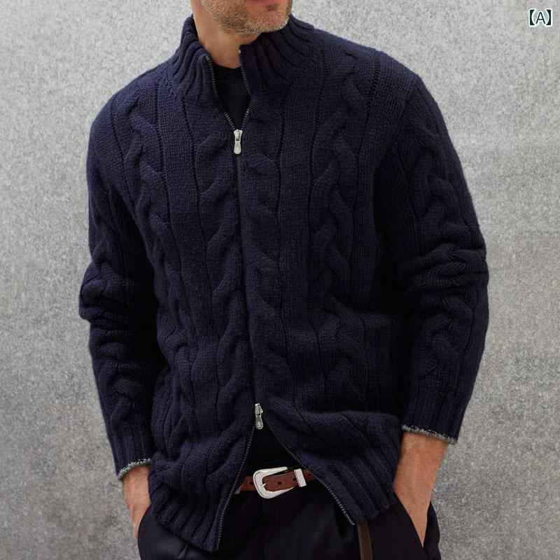 秋冬 メンズ 無地 ニット ジャケット 大きいサイズ ゆったり セーター シンプル リラックス おしゃれ 厚手 防寒 ベーシック|詳細画像
