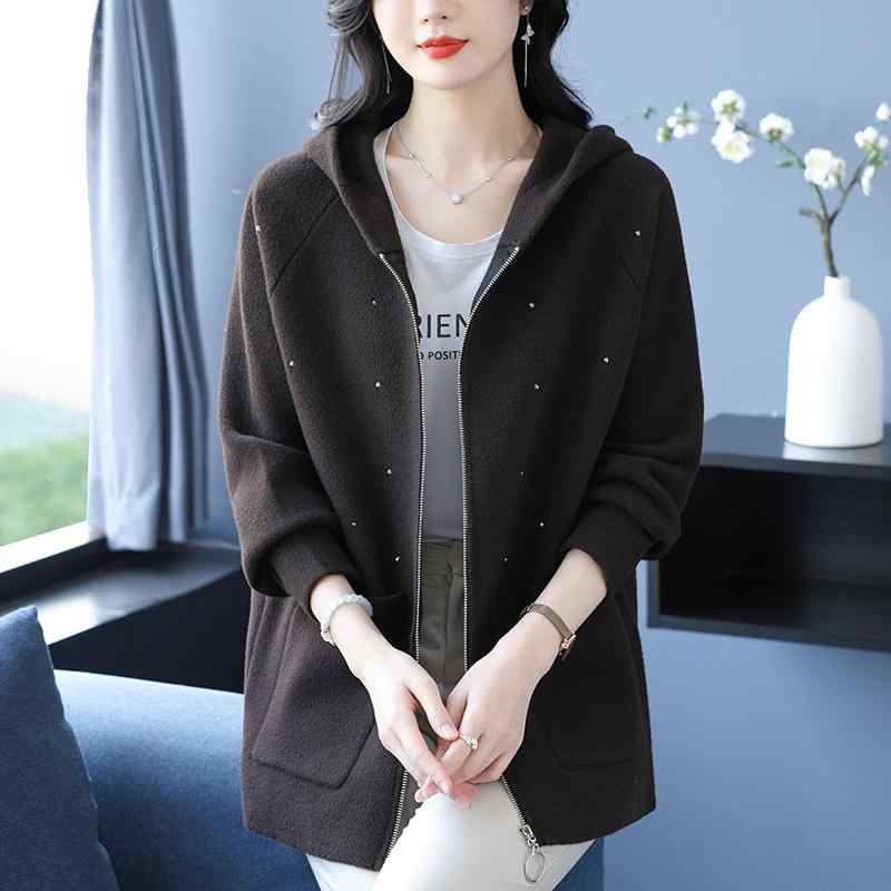 カーディガン ニットジャケット お母さん 大きいサイズ レディース フード付き 大きめサイズ 春秋 ショートコート ミセス向け 体型カバー おしゃれ カジュアル 上品 レジャー 休日 ママ友 デイリー