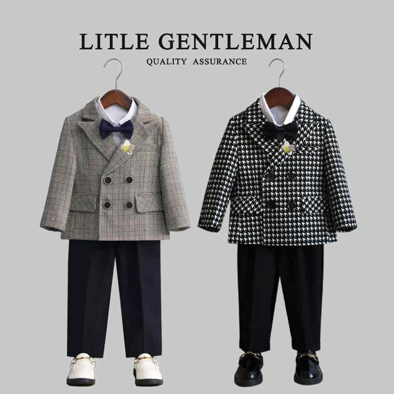 ジャケットスーツ セットアップ ダブル チェック柄 千鳥模様 春秋 男の子 子供 キッズ ジュニア パーティー 発表会 イベント お出かけ 英国風 クラシック