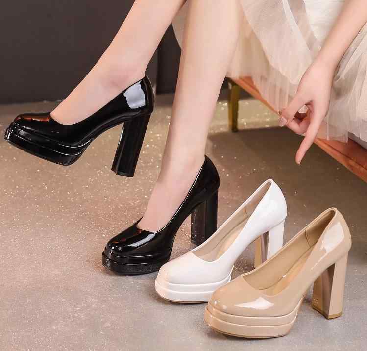 レディース シューズ 超ハイヒール １１ｃｍ パンプス 御上さん靴 兼ね合い 厚底 黒 白 ベージュ スクエアトゥ 専売特許なめし革 光輝 薄っぺら 分かりやすい PU 組みあわせるなめし革 窈窕たる 格好のいい 寄り合い