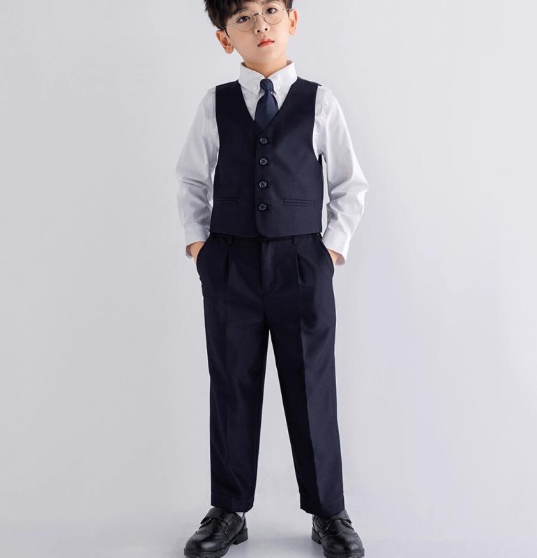 春秋スタイル キッズ ボーイズ ファッション スーツ ベスト ジレ ジャケット パンツ ボトムス セットアップ フォーマルウェア ブラック ブルー グレー クラシック イベント セレモニー
