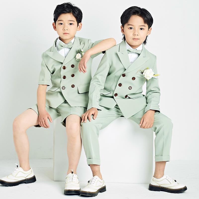 キッズ ボーイズ ファッション スーツ ジャケット パンツ ズボン ジレ ベスト セットアップ ミントグリーン 長袖 半袖 誕生日 イベント セレモニー おしゃれ フォーマル エレガント