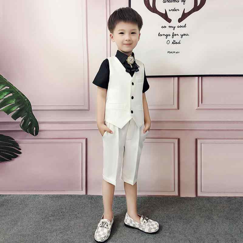 キッズ ボーイズ ファッション スーツ ジャケット ベスト ジレ ショートパンツ セットアップ 薄手 快適 英国風 幼稚園 パフォーマンス衣装 ピアノ演奏 ブリティッシュ フォーマル
