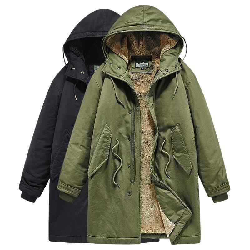 メンズ レディース ジャケット レトロ ワーク ウェア コットン 厚手 ミドル丈 ラムスキン フード付き ミリタリー 冬 カジュアル 無地