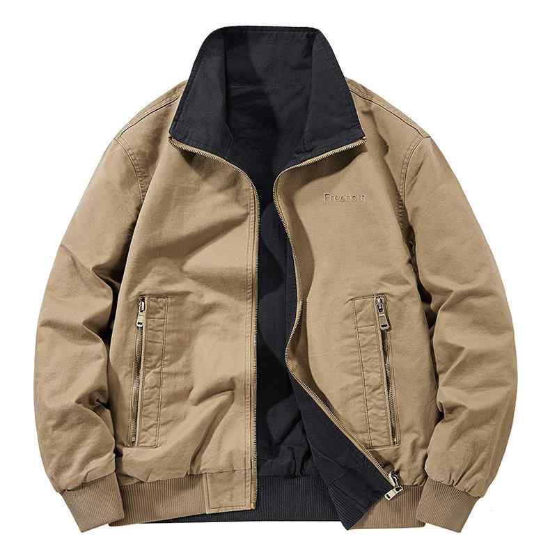 男性 春秋 高級感 リバーシブル ジャケット 綿 カジュアル レトロ ビジネス アウター コート 立ち襟 シンプル