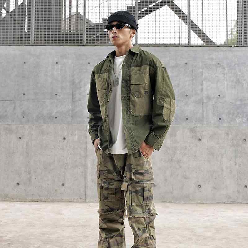 シャツ ジャケット 綿 レトロ ワーク ウェア メンズ 秋冬 レジャー ハイキング アーバン 長袖 カジュアル ミリタリー 耐久性