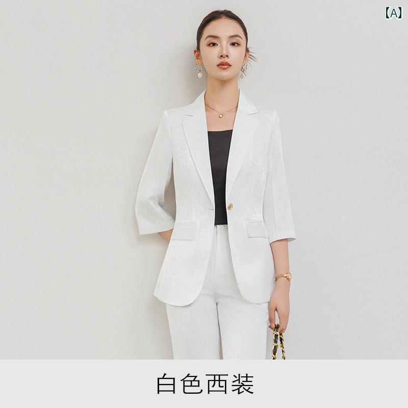 レディース ファッション スーツ 七分袖 ジャケット アウター パンツ ズボン セットアップ スリムフィット お姫様風 高級 オフィス カジュアル デイリーユース シック スタイリッシュ