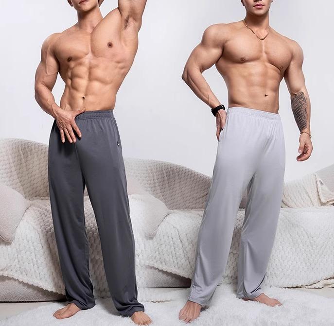 メンズ パンツ シンプル カジュアル パジャマ オールシーズン ゆったり 薄手 ストレッチ ワイド ゴムウエスト 柔らか 快適 通気性 ナイトウェア