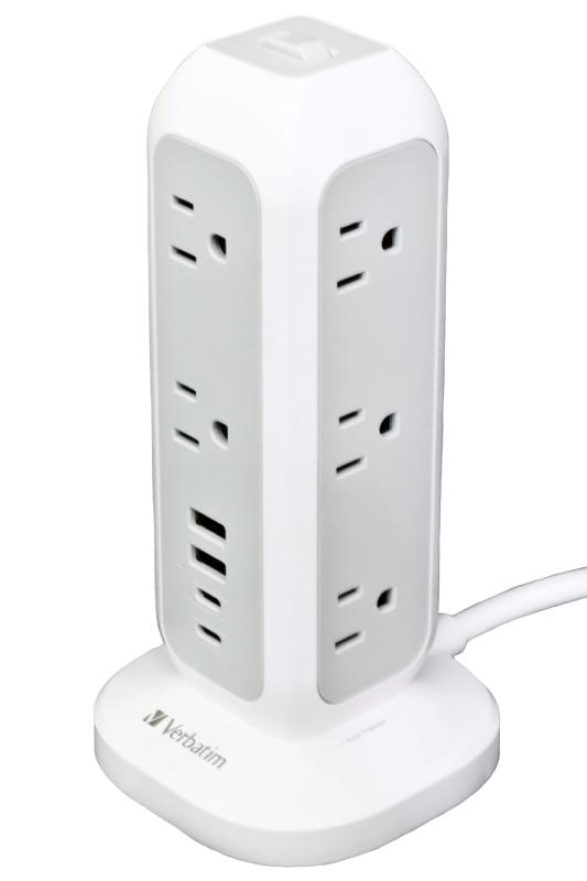 電源タップ タワー型 Verbatim 11個口 4USBポート（USB-C PD20W）15台同時充電 延長コード 1.5m 卓上 コンセント 急速充電 過負荷保護 省スペース ホワイト 32250