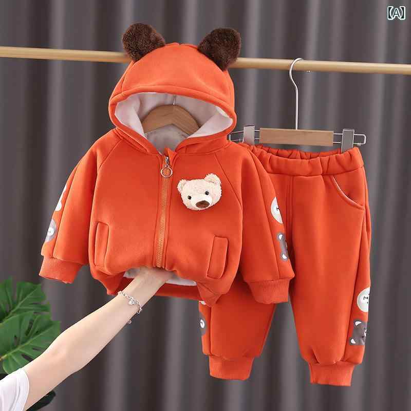 キッズ 男の子 女の子 ベビー 幼児 パーカー 裏起毛 厚手 ジップアップ フード付き スウェット カジュアル 普段使い お出かけ 暖かい 防寒 コットン セットアップ 上下セット 秋冬