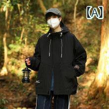 上衣 メンズ 年月 日系 表どおり アウトドア 牟礼 心地よい 細工物 ボンネット付き添い人 ゆったり 薄っぺら ポリエステル 耐久性 長袖 無地 周遊 衣嚢 黒 カーキ 緑であること