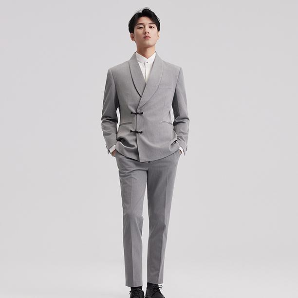 メンズ ファッション チャイナ風 ジャケット 長袖 パンツ ズボン 無地 伝統的 エレガント モダン コーディネート フォーマル イベント スタイリッシュ 洗練 魅力的|ラ・グラーヌ
