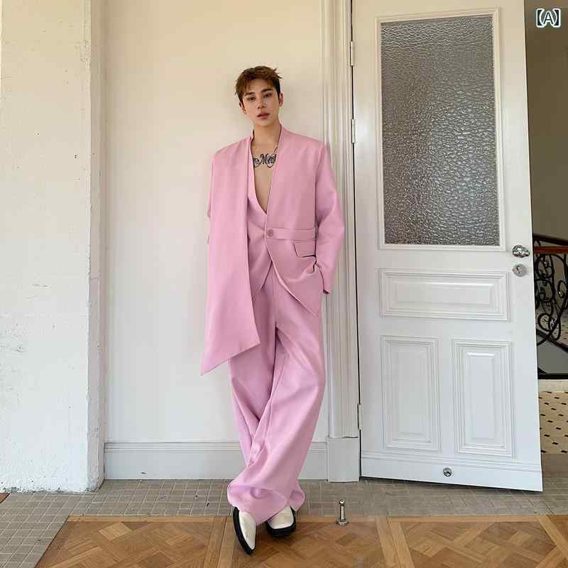 メンズ セットアップ 上衣 ズボン下 ワイドレッグ 女子らしい 窈窕たる 格好のいい 格好のいい ゆったり 寄り合い 出来事 御召しもの 流行り物 個人的特徴的 特殊