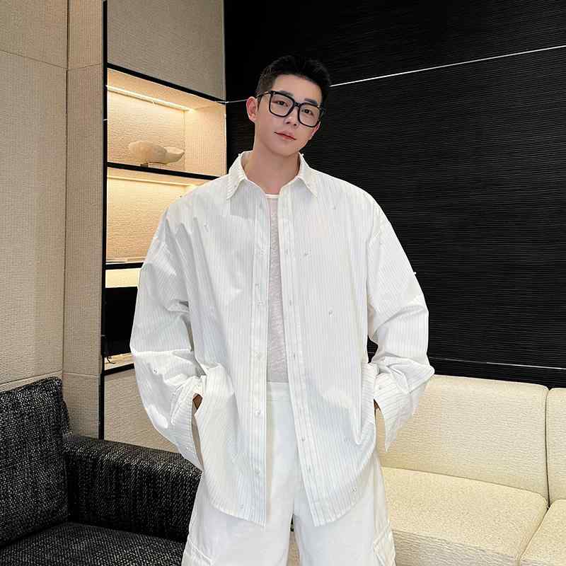 メンズ 長袖 シャツ トップス 薄手 ゆったり シンプル カジュアル おしゃれ 上品 シングルブレスト 韓国 ストリート ファッション ユニセックス 快適 デイリー