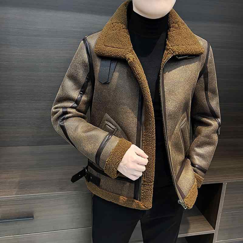 メンズ ファッション 秋冬コーデ PUレザー ジャケット アウター 無地 長袖 防寒 暖かい 防風 保温性 快適 ラムスキン モダン エレガント カジュアル｜ラ・グラーヌ