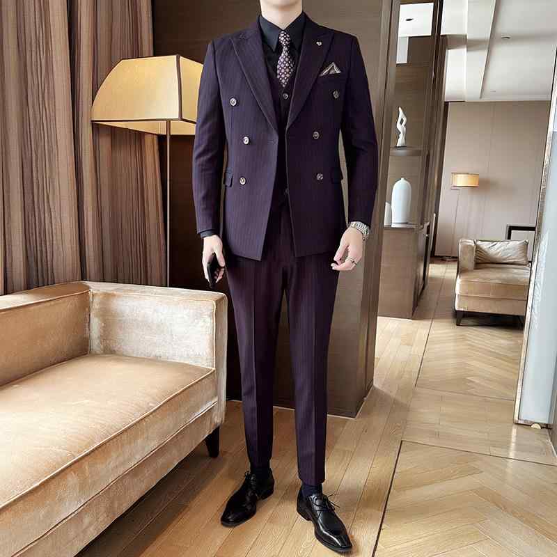 メンズ ファッション ジャケット ズボン パンツ ベスト セットアップ スーツ ダブルブレスト ストライプ 新郎 ウェディング ビジネス セレモニー クラシック