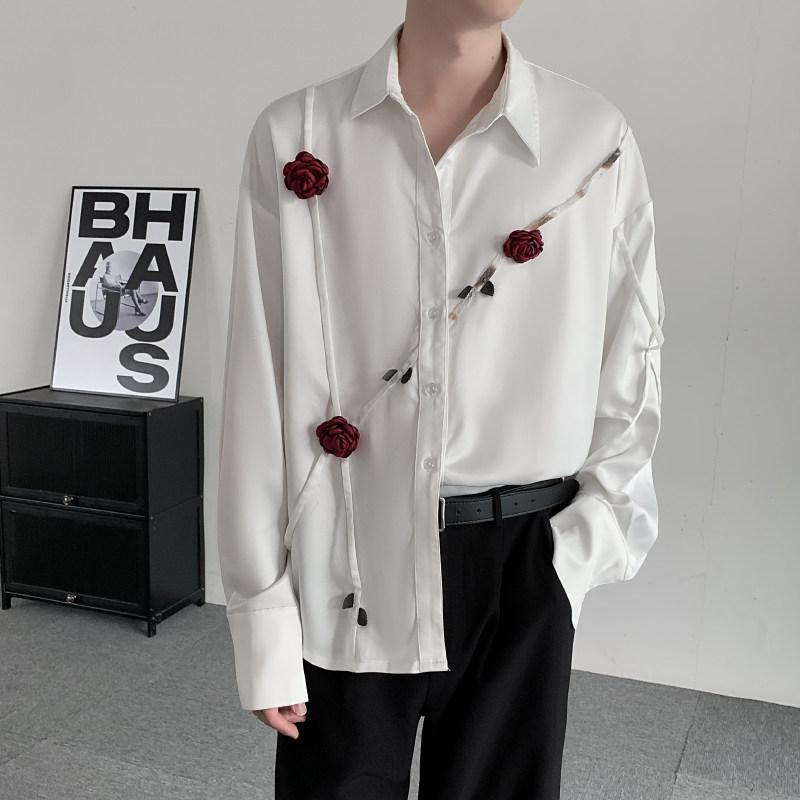 服 長袖 プルオーバー メンズ 韓国 分かりやすい 今めかしい 薔薇 赤いこと サクラ色 真四角素っ首 落肩袖 男女 兼用 凝った 心地好い 花柄