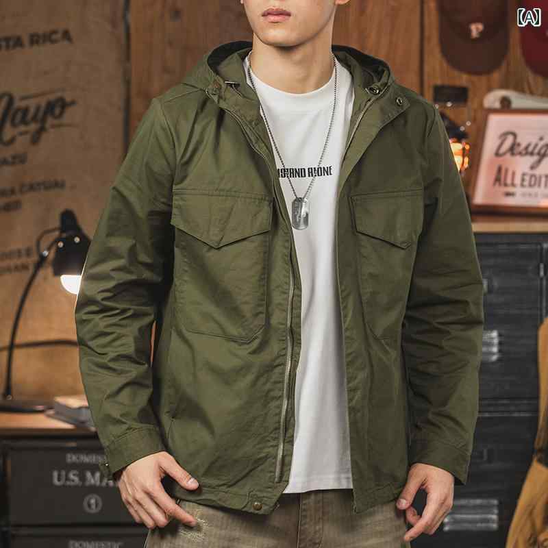 ジャケット メンズ 薄手 フード付き ワークウェア タクティカル シンプル アウター カジュアル アウトドア 軽量 パーカー