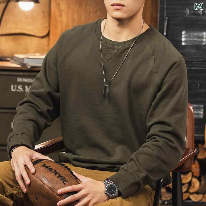 長袖 スウェット メンズ トレーナー ラウンドネック プルオーバー ゆったり インナー シンプル 無地 リラックスフィット ベーシック