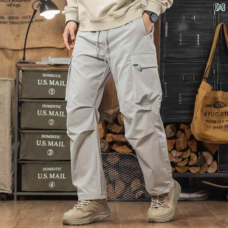 パンツ メンズ アメリカン レトロ ストレート カジュアル シンプル レースアップ ゆったり 通気性 ワークウェア 実用的｜ラ・グラーヌ