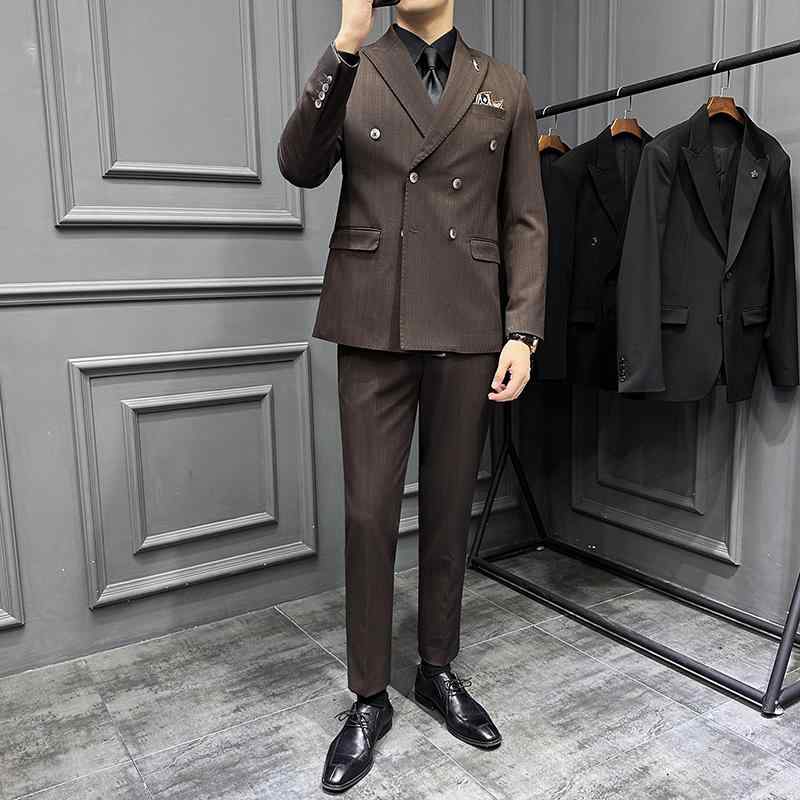 メンズ ファッション 英国風 ジャケット ジレ ベスト パンツ ズボン セットアップ ダブルブレスト ストライプ スリムフィット ビジネス フォーマル クラシック 上品|ラ・グラーヌ
