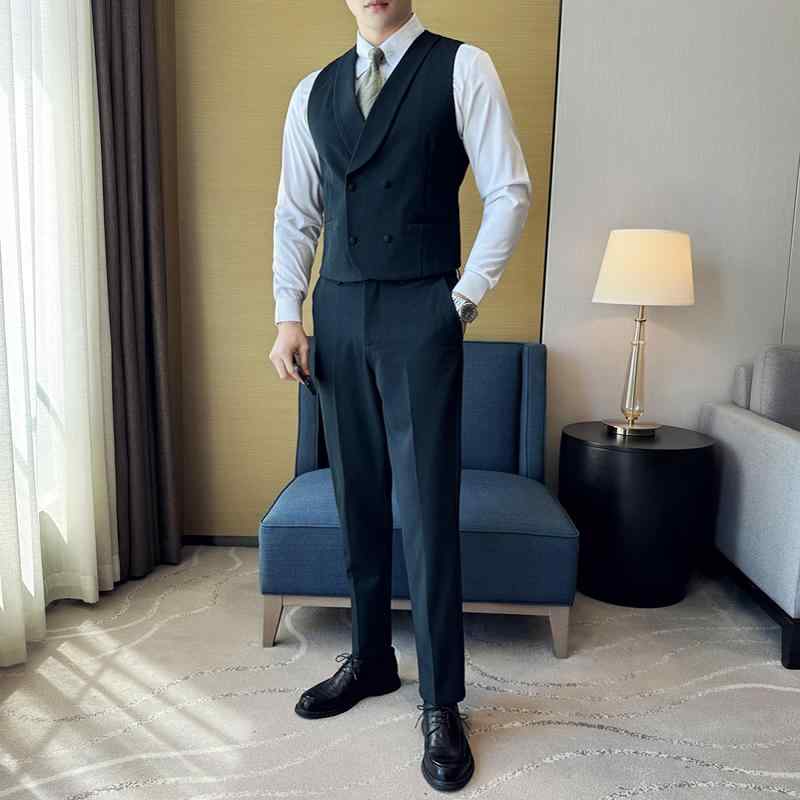 メンズ ファッション 羊 ウール ベスト ジレ パンツ ズボン ボトムス セットアップ ダブルブレスト スリムフィット フォーマル ウェディング クラシック スタイリッシュ｜ラ・グラーヌ