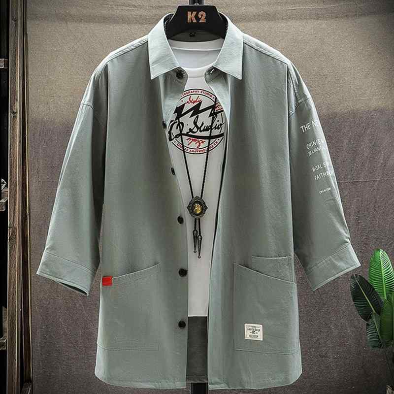 シャツ 春秋 ストリートファッション スタイリッシュ 七分袖 シンプル ナチュラル シャツ メンズ 無地 ゆったり トップス バケーション おでかけ 旅行 お父さん
