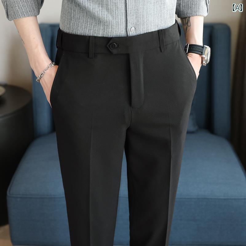 スラックス 夏 伸縮性 ウエスト パンツ 薄手 快適 な カジュアル ハイエンド ビジネス スリム フィット 都会的 レジャー