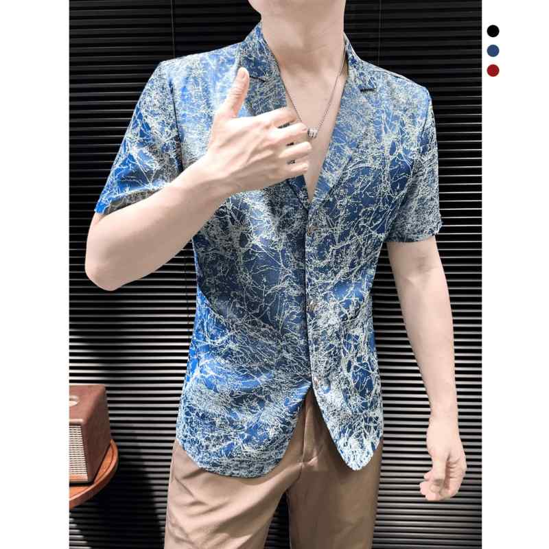 シャツ プリントシャツ 半袖 スタイリッシュ リラクシング エレガント 冷感 男性 メンズ ストリートファッション クール 薄手 夏 高級感 カジュアル ユニーク かっこいい｜ラ・グラーヌ
