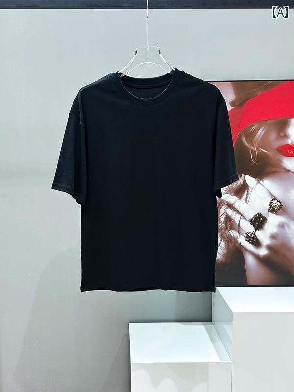 無地 男性 カジュアル 半袖 ストリート Tシャツ 通気性 ラウンドネック モード シンプル 日常使い スタイリッシュ メンズ 韓国 モノトーン 夏