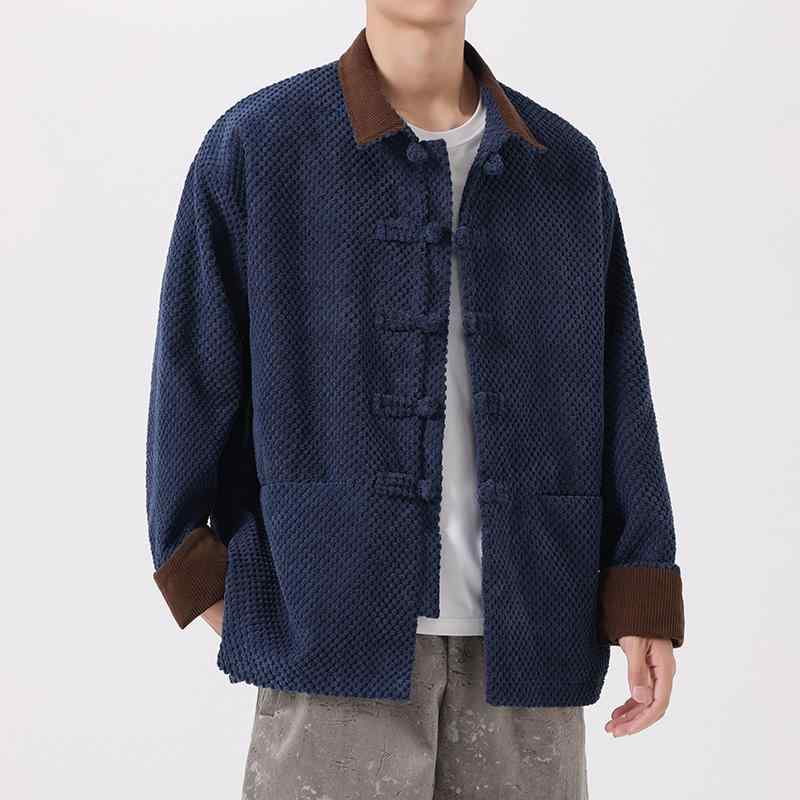 中国スタイル 秋 シンプル メンズ コントラストカラー 漢服 ジャケット ゆったり カジュアル レトロ おしゃれ 無地 リラクシング おでかけ 旅行 ラフ｜ラ・グラーヌ