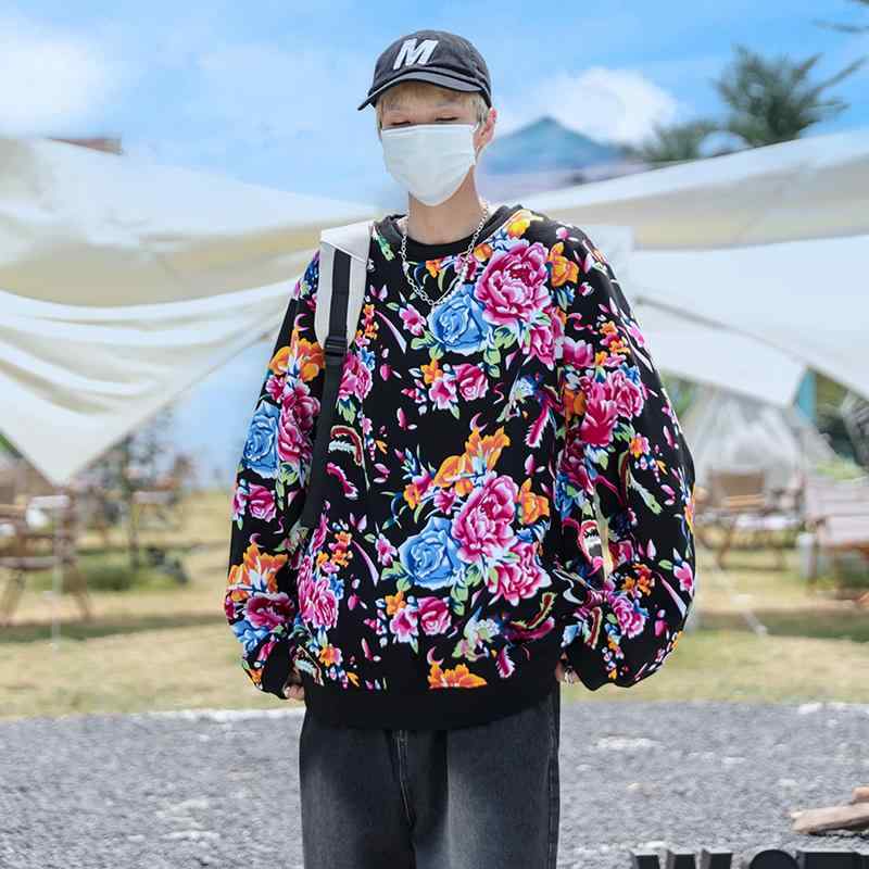 スウェット おしゃれ 個性的 メンズ ストリートファッション 花柄 ヒップホップ フード付き トレーナー カップル お揃い ペアルック レディース