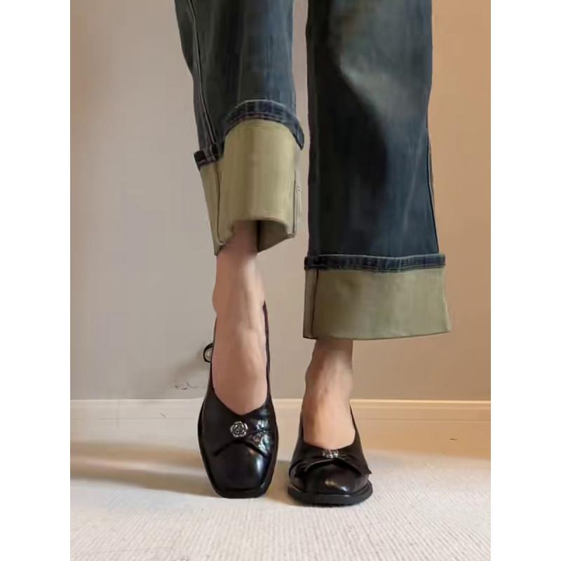 シープスキン シュロの葉 パンプス レディース 歳月 レトロ 朦々たる ハイヒール スクエアトゥ 窈窕たる 心地よい シューズ