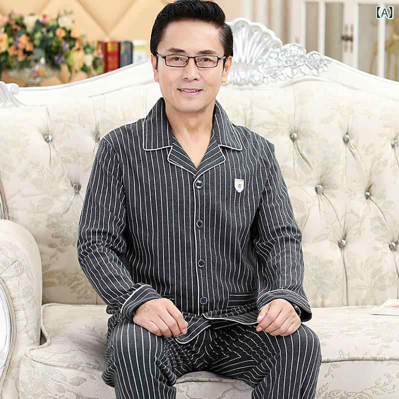 パジャマ メンズ 中年男性 春秋 綿100% 長袖 カジュアル 開襟 カーディガン ルームウェア 部屋着 上下セット 通気性 快適な着心地 中厚手 高級感