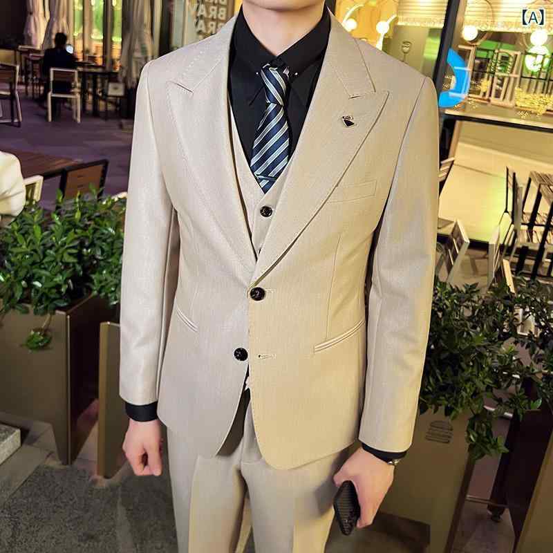 背広 メンズ 成人男性用 スリー天下太平 セットアップ か細い填まる 韓国風 今めかしい ご造作 寄りあい 御芽出度 二次会 交歓会 礼服 フォーマル 綿混 アセテート 秋冬 黒いこと 薄墨色