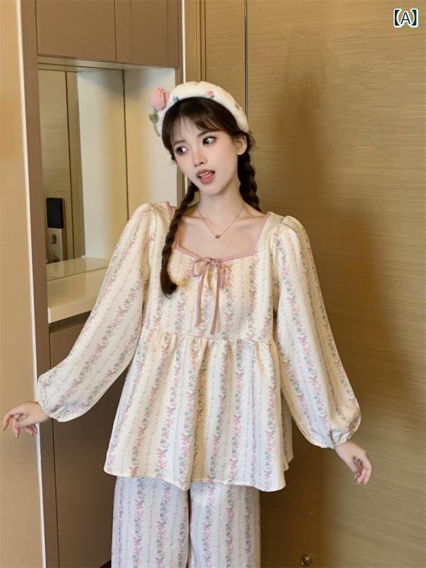 パジャマ レディース 女性用 かわいい 小花柄 スクエアネック 中綿入り キルティング 秋冬 宮廷風 クラシカル 長袖 ロングパンツ ルームウェア 寝巻き 上下セット 4,545円