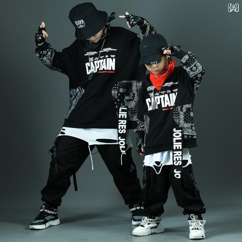 ダンス衣装 男の子 キッズ ヒップホップ ストリートダンス ペイズリー柄 セットアップ ドラム 発表会 イベント 衣装 カジュアル 目立つ 綿混 春秋