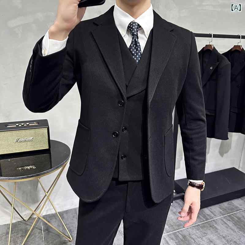 背広 メンズ 成人男性 秋冬 毛糸混 朦々たる 防寒 ノッチドラペル スリー平和条約 2つ名取り草 か細い相応う ビジカジ 通い セットアップ