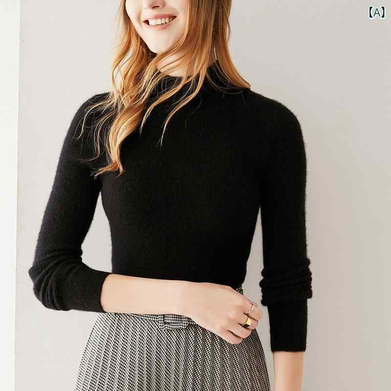 セーター レディース 女性用 100%カシミヤ 山羊絨 半ハイネック 長袖 ニットトップス 秋冬 スタイリッシュ スリムフィット 上質 無地 ミドルゲージ シワになりにくい 通勤 オフィス カジュアル エレガント