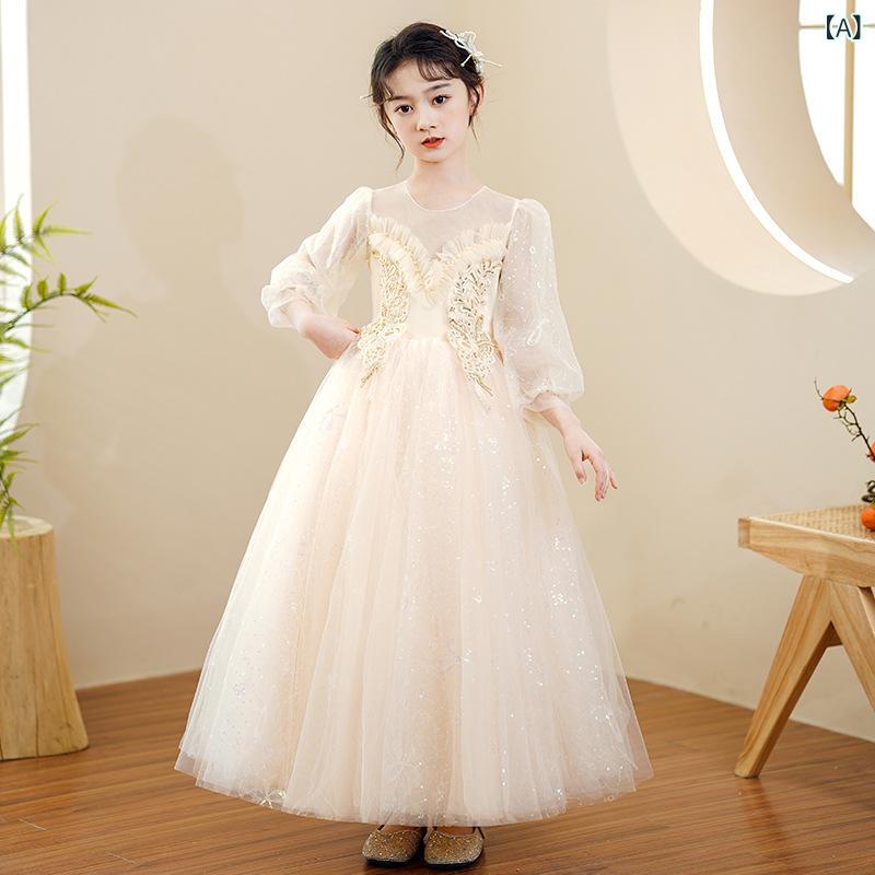 キッズドレス 女の子 プリンセス フォーマル 礼服 ピアノ発表会 結婚式 フラワーガール 演奏会 誕生日パーティー ボリューム チュール レース リボン 秋 ポリエステル