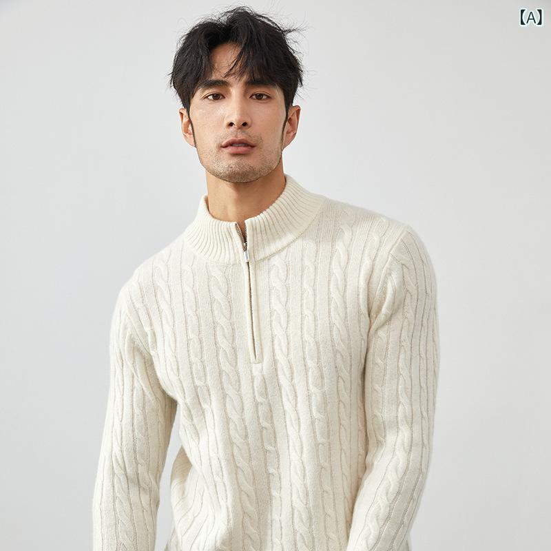 カシミヤニット メンズ 男性用 モックネック セーター 厚手 肉厚 ジャガード ケーブル編み ピュアカシミヤ100% 上質 保温 防寒 暖かい 秋冬 普段使い カジュアル ビジネス 20,719円