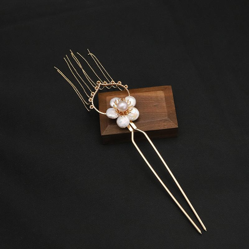 ヘアアクセサリー レディース 天然パール かんざし 髪飾り 中華風 モダンクラシック シンプル 上品 ユニークデザイン まとめ髪 デイリーユース フラワー タッセル飾り 秋冬